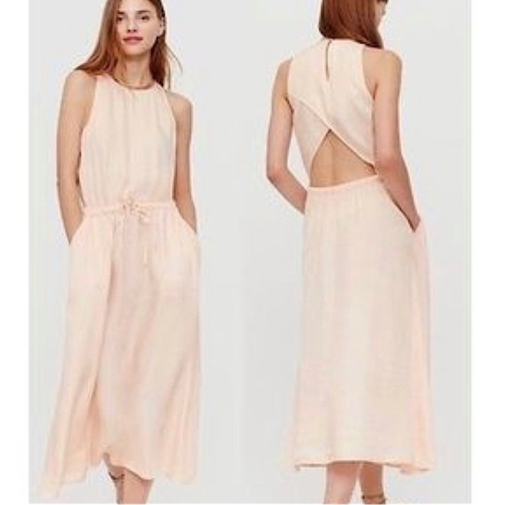 Lou & Grey Peach Satin Open Back Maxi Dress